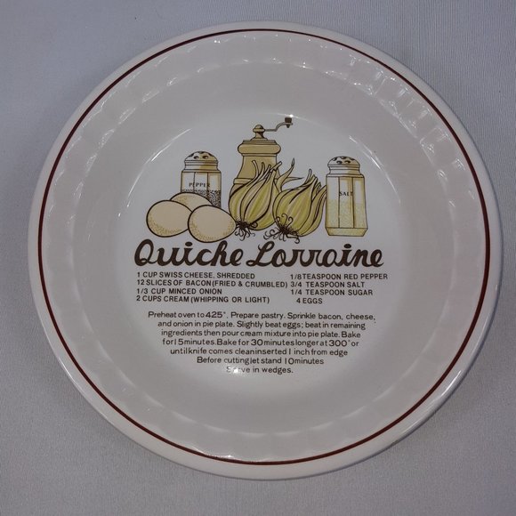 Quiche Lorraine Pie 10.5" Vintage Ceramic Recipe Baking Dish - Picture 1 of 1